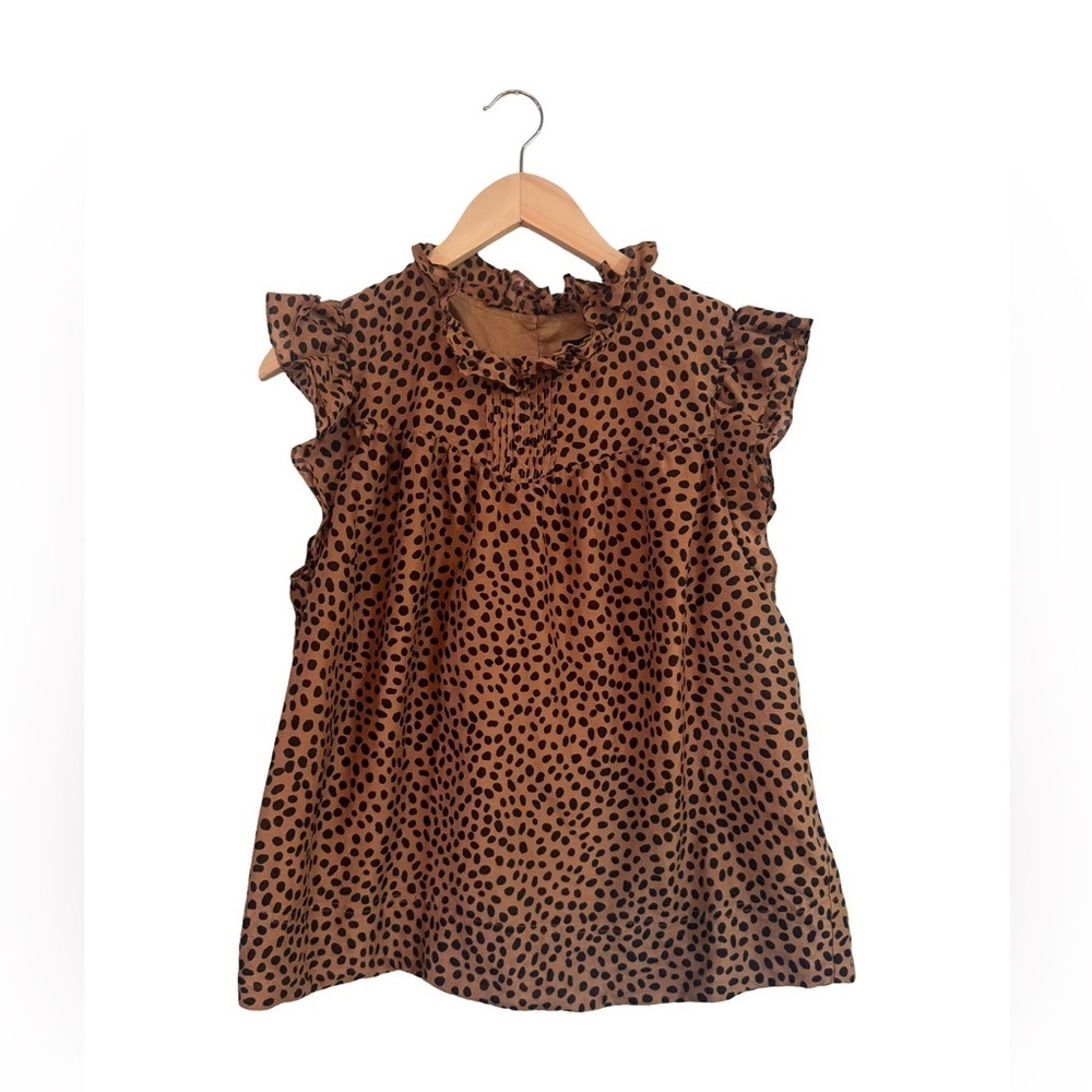 J Crew Sleeveless Animal Print Ruffle Front Casual Top- size large